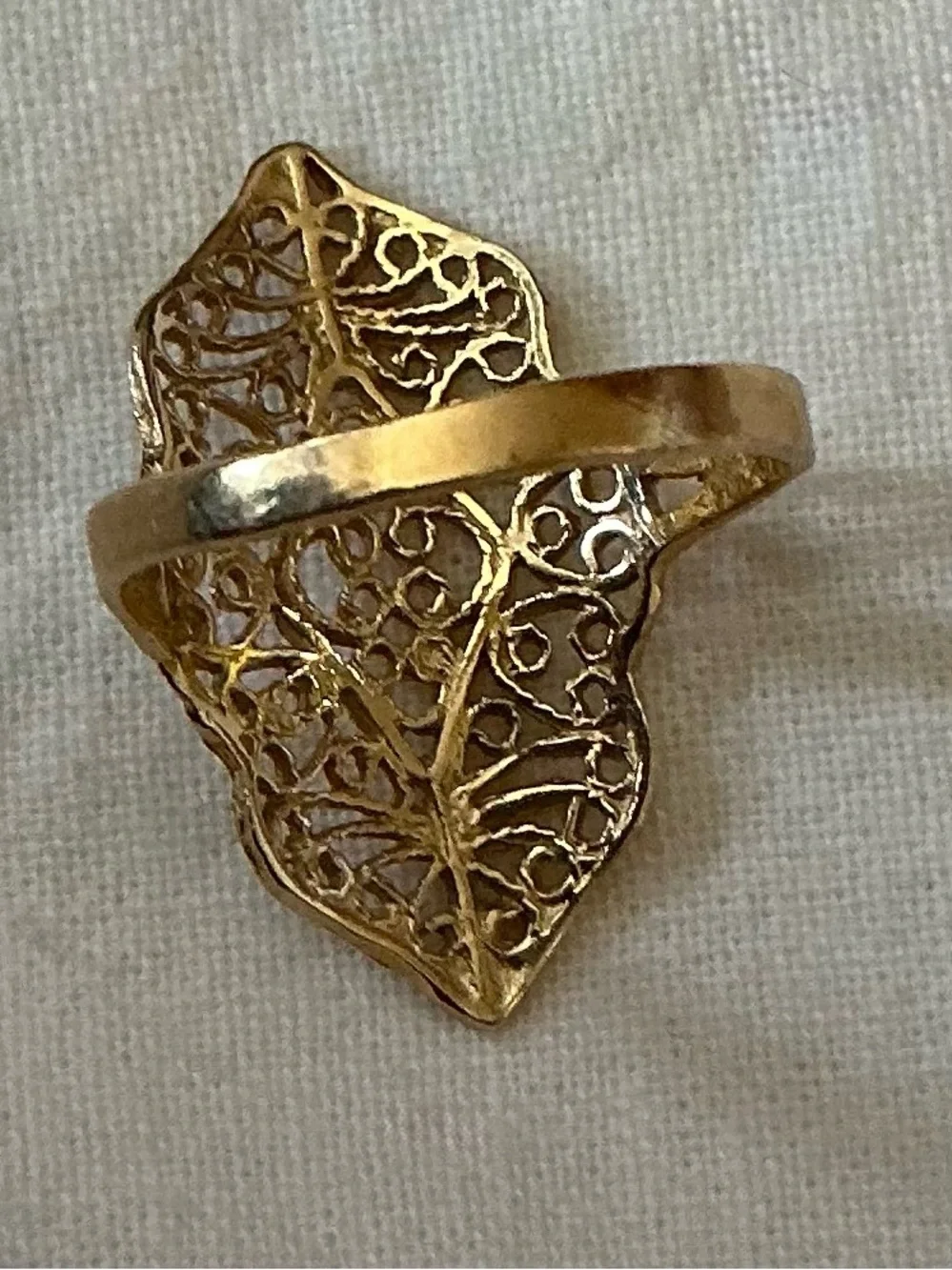 Vintage Italian Fabiani 14K Yellow Gold Filigree Ring Size 7  In Original Box